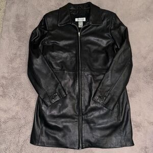 Alfani Womens Black Leather Coat Mid-Length Mobwife Biker Grunge Sz S